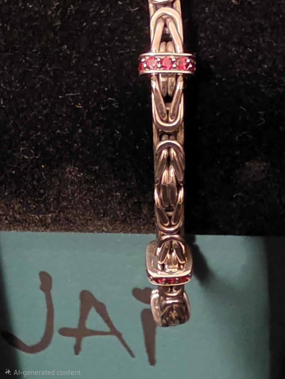 JAI Sterling Silver 5.1mm Byzantine & Pave Gemstone Bracelet Garnet - Picture 6 of 8